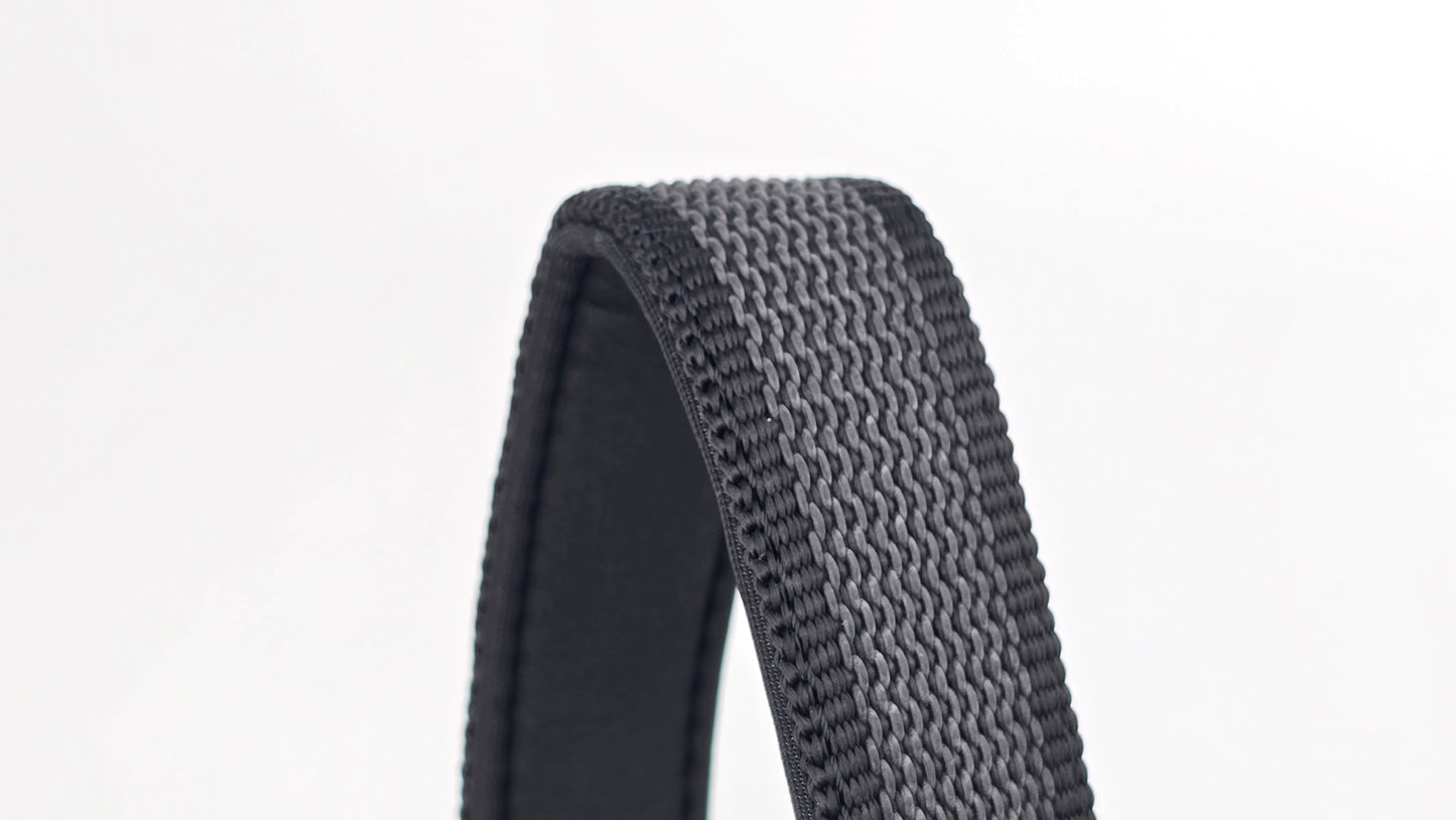 Black on black dog traffic handle with The Big Dog Company logo on a white background. Heavy duty. Nylon, rubber, neoprene.
