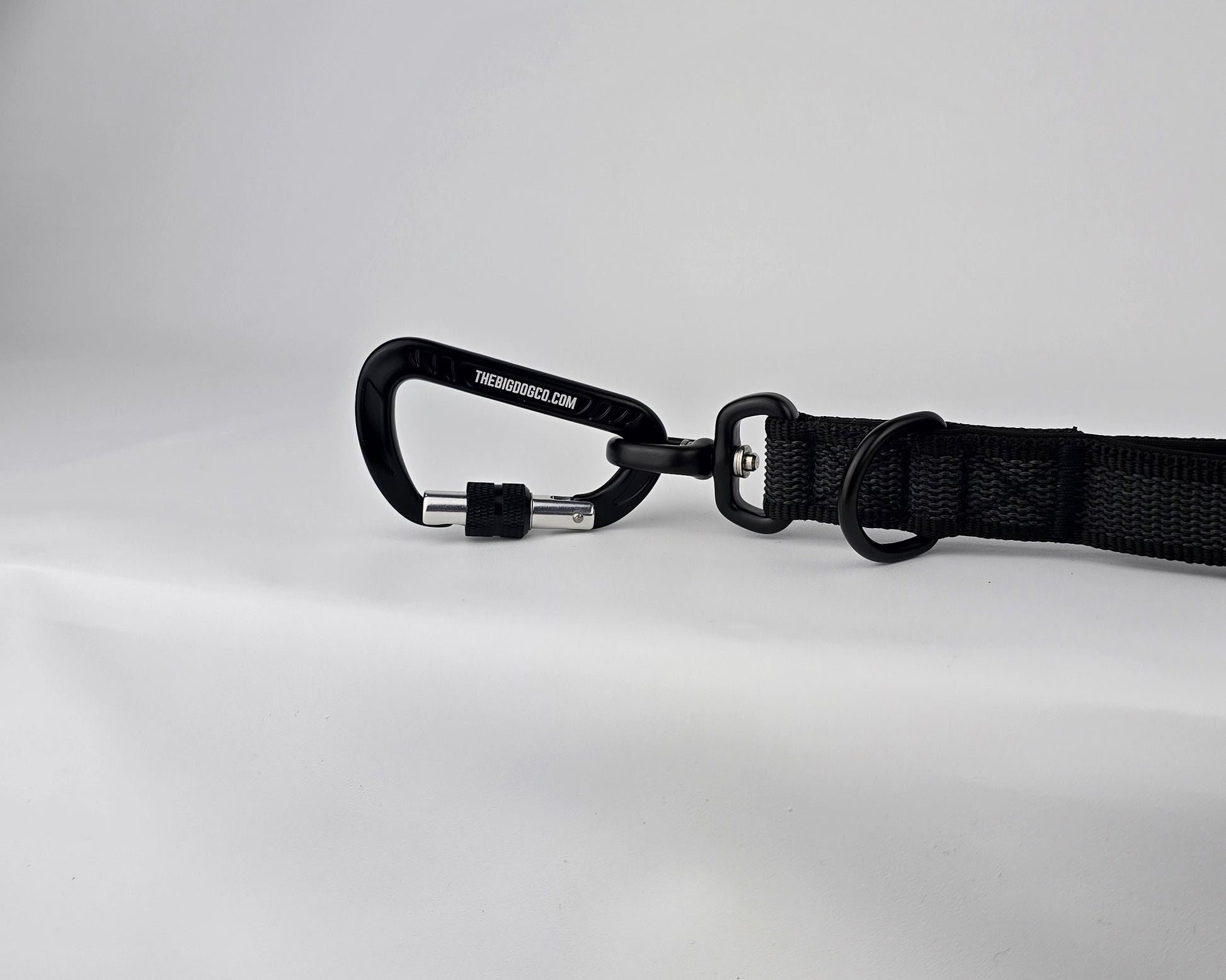 Black on black dog traffic handle with The Big Dog Company logo on a white background. Heavy duty. Nylon, rubber, neoprene.
